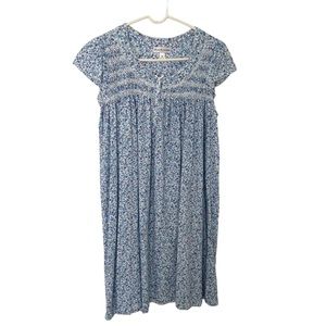 Miss Elaine Women’s Cap Sleeve Blue Floral Print Nightgown Size Medium